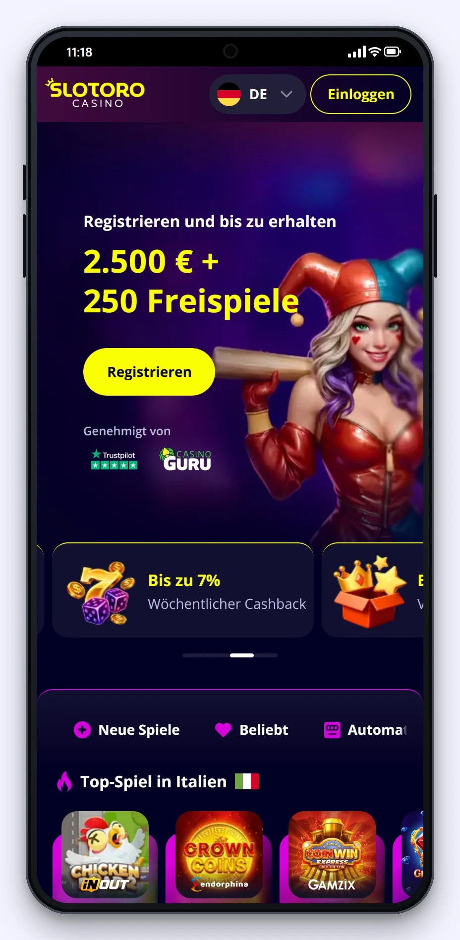 Beste Slots Curacao online: die Lobby von Slotoro