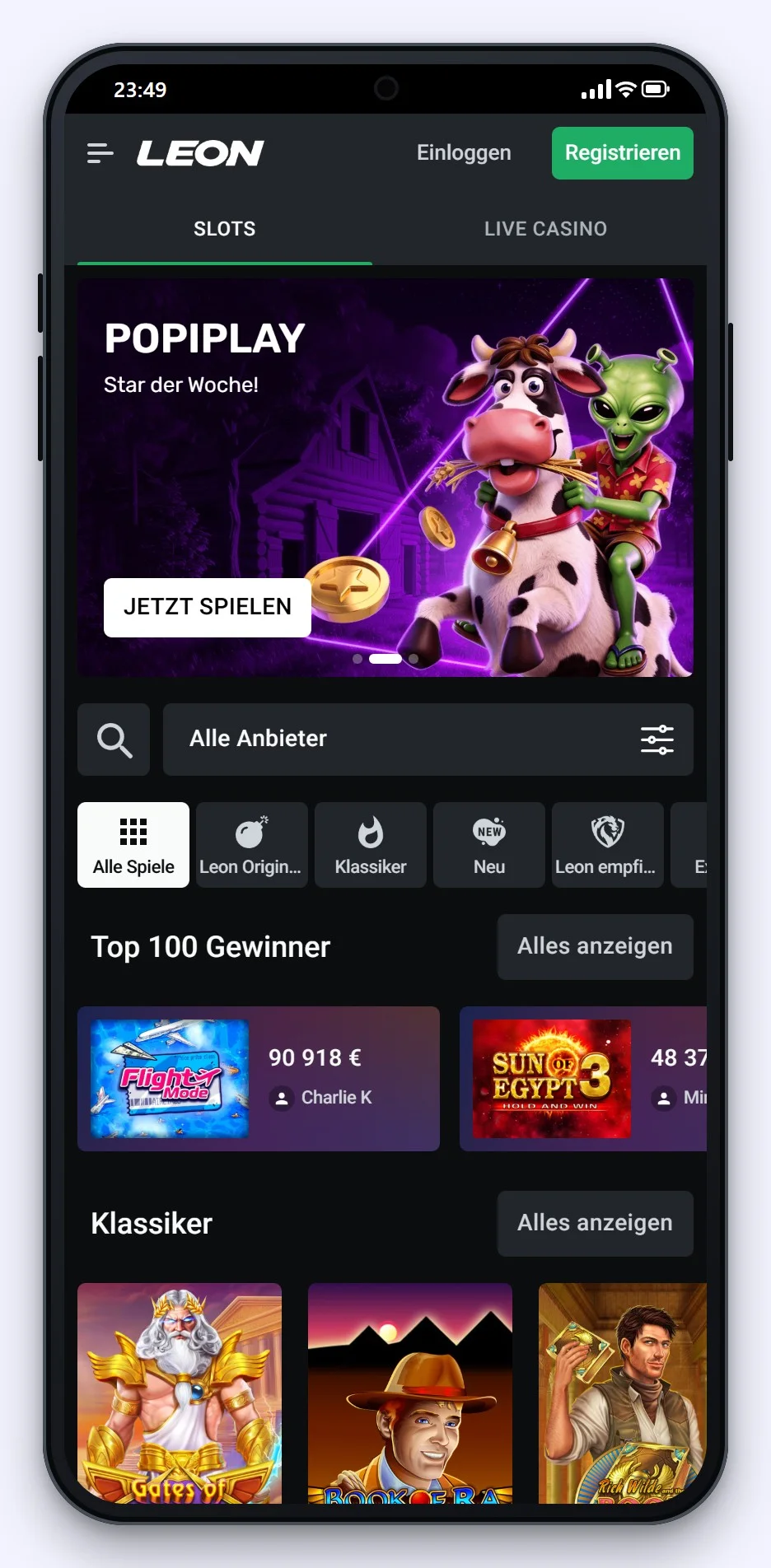 Curacao Casino: Startseite von Leon Casino
