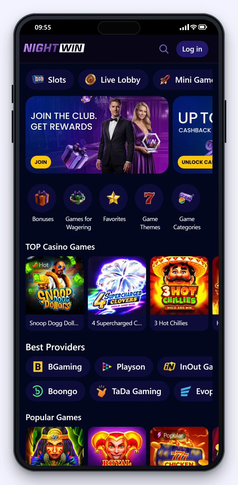 die mobile Lobby von NightWin im Ratgeber zu curacao wettanbieter