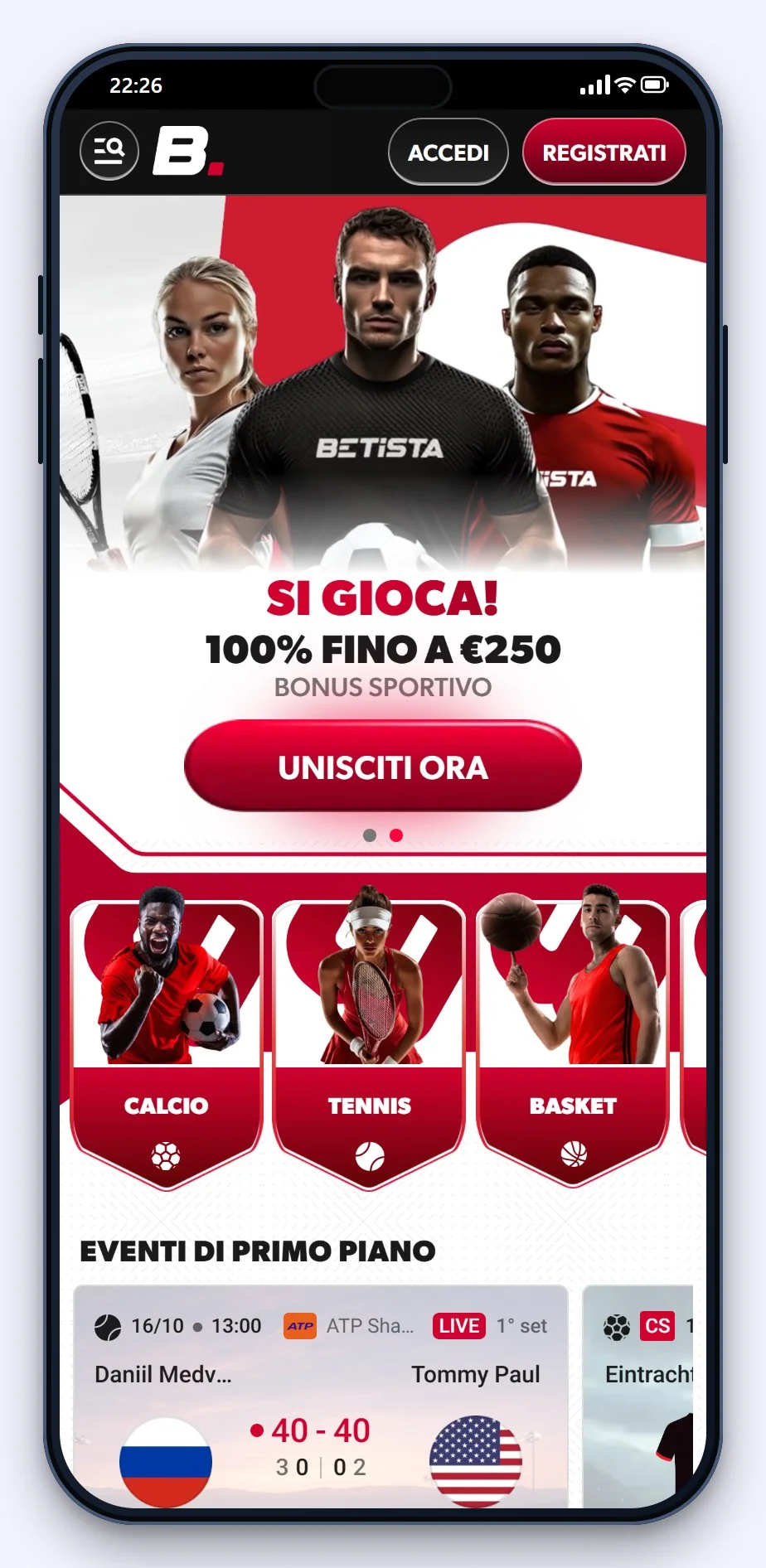 Betista da smartphone, uno dei curacao bookmakers di questa pagina