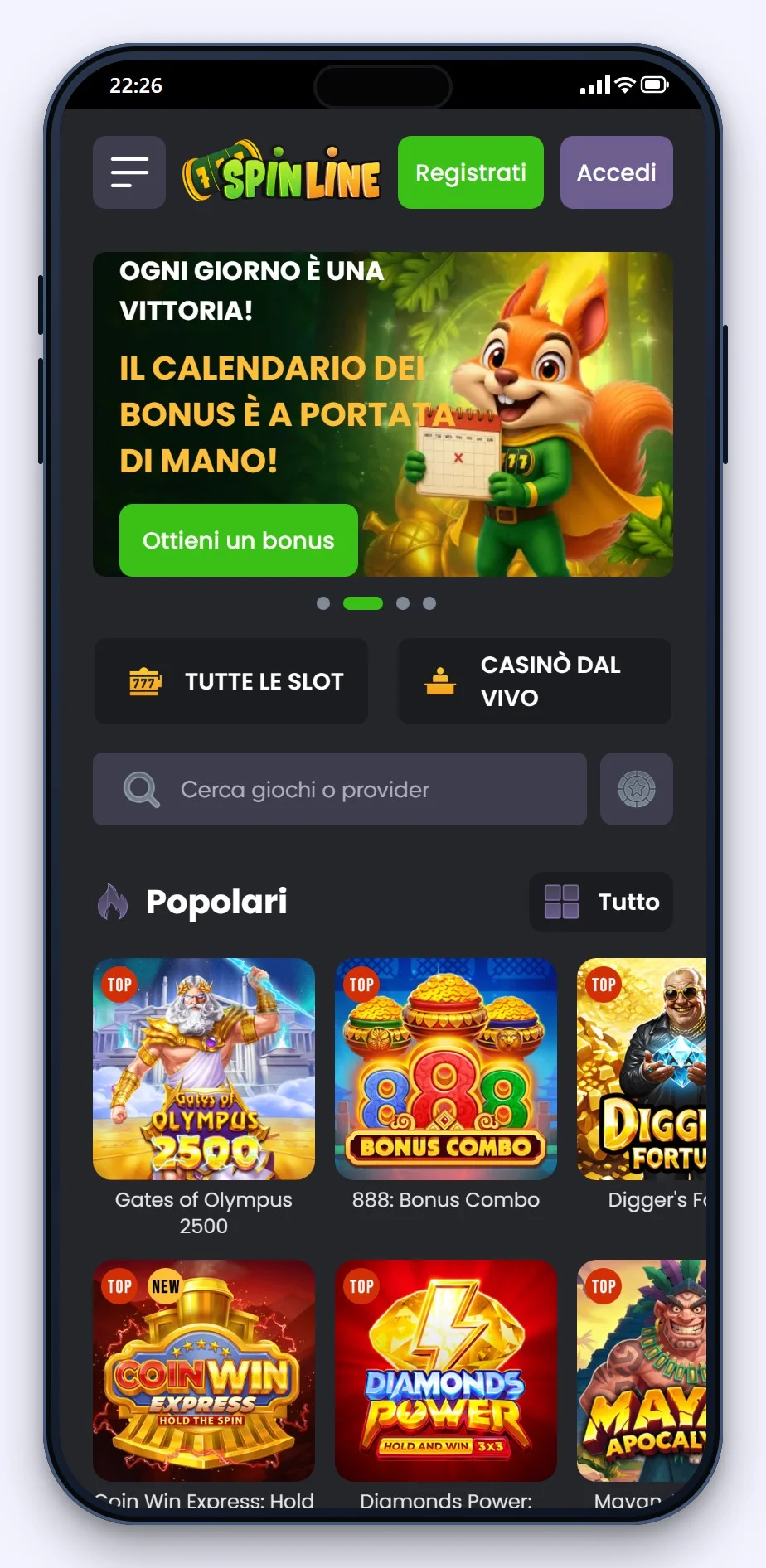 la versione mobile di Spinline nel confronto bookmakers curacao