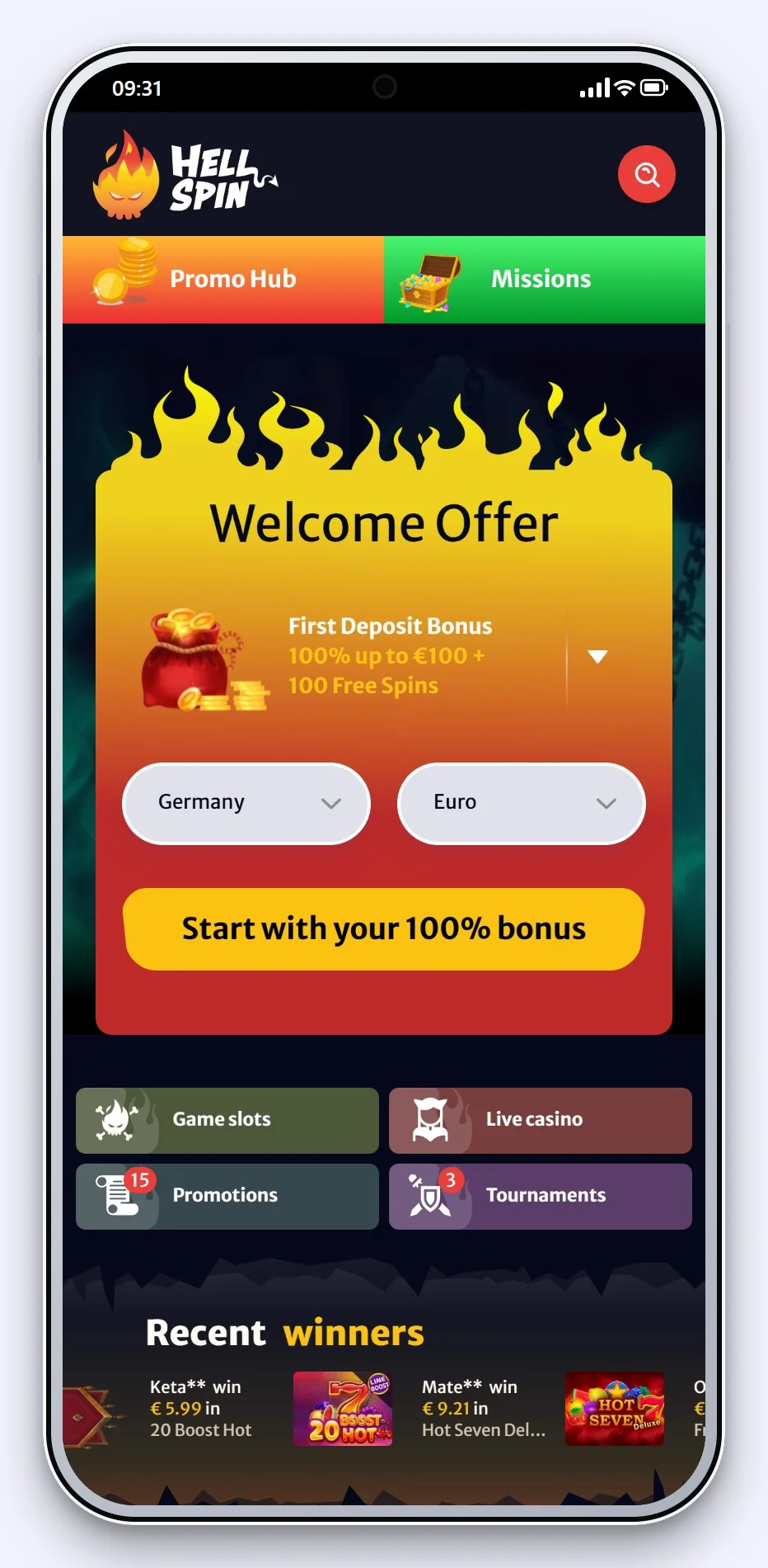 casino curacao: de homepage van casino HellSpin